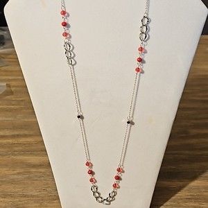 NWT Silvertone Dainty Pink Beads  Long Necklace